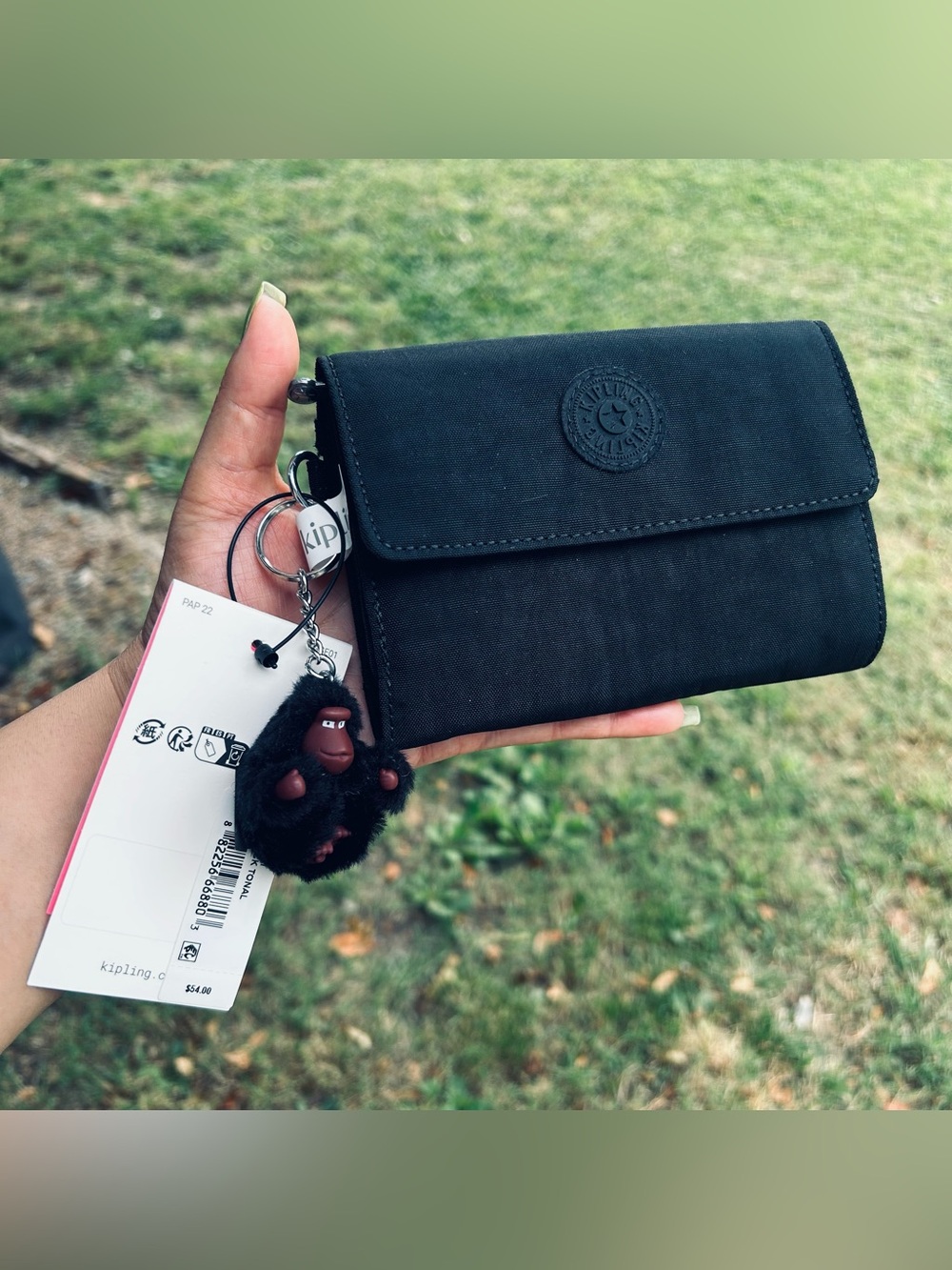 NWT Kipling Black Nylon Wallet with Monkey Charm